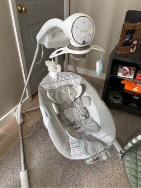 Ingenuity Gray Elephant Baby Swing with Mobile